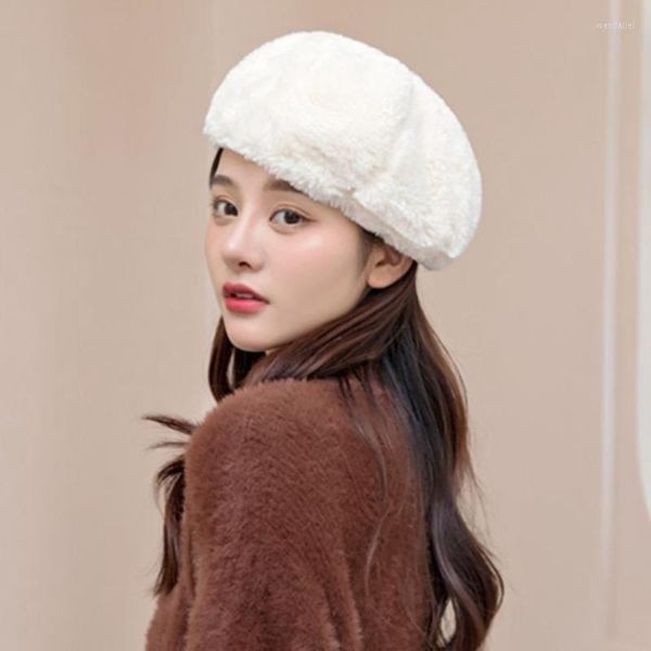 Шапочки шапочки/кепки для черепа мода зимние женщины Beret Hat Faux Fur French Artist Cap Girl