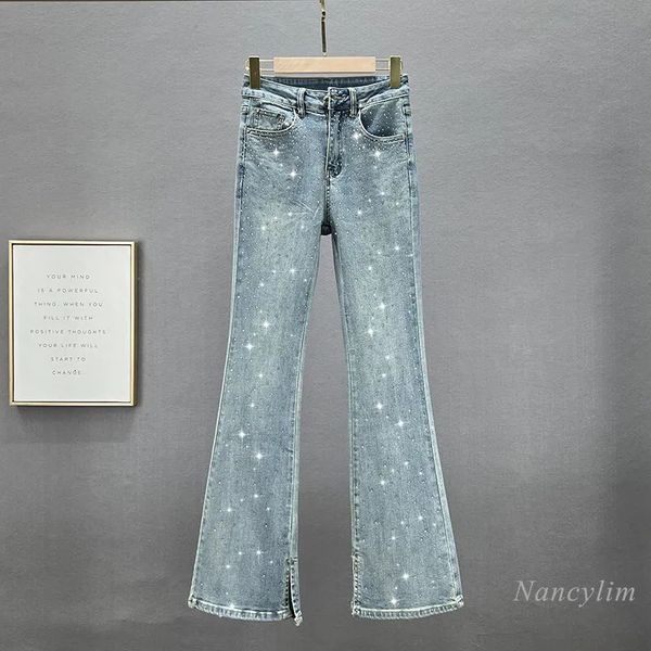 Frauen Jeans Skinny für Frauen 2023 Frühling Tuch Hohe Taille Abnehmen Schwere Stickerei Bohren Denim Hosen Lange Hosen 231110