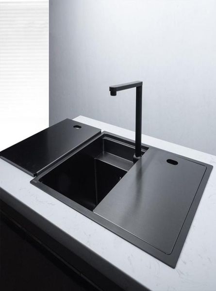 Lavello da cucina fatto a mano in acciaio inossidabile nano nascosto nero Singola doppia vasca Contatore grande lavabo sottopiano balcone lavabo lavello3639518