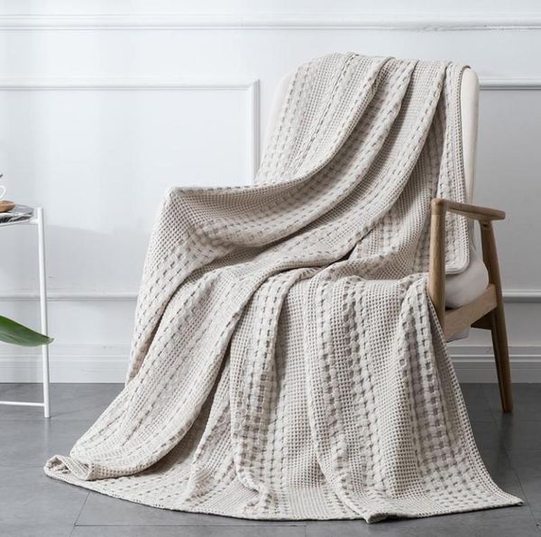 Одеяла PHF Домашний текстиль Хлопковое вафельное тканое вязаное одеяло накидки для декора дивана Покрывало Кровать Подростковое клетчатое одеяло16510409