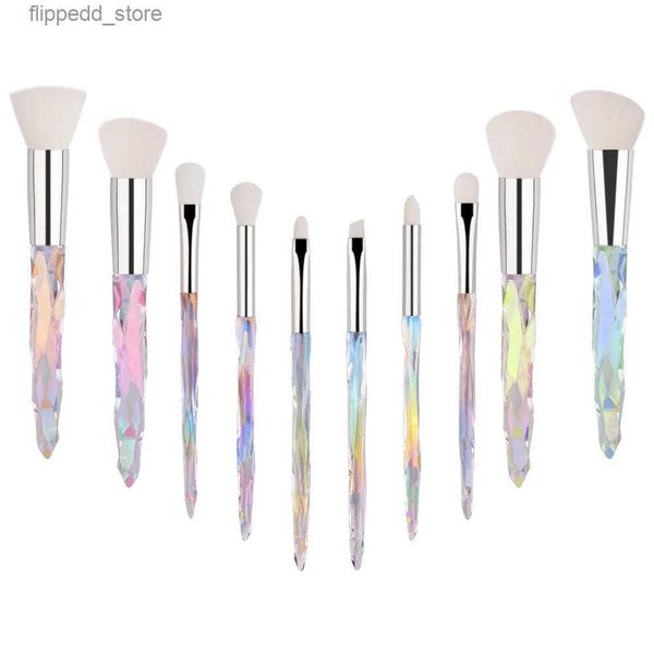 Pincéis de maquiagem 10pcs pincel de maquiagem tipo macio cosmético pó facial pincéis de base de cabelo sintético cabo de cristal de alta qualidade conjunto de maquiagem de presente Q231110