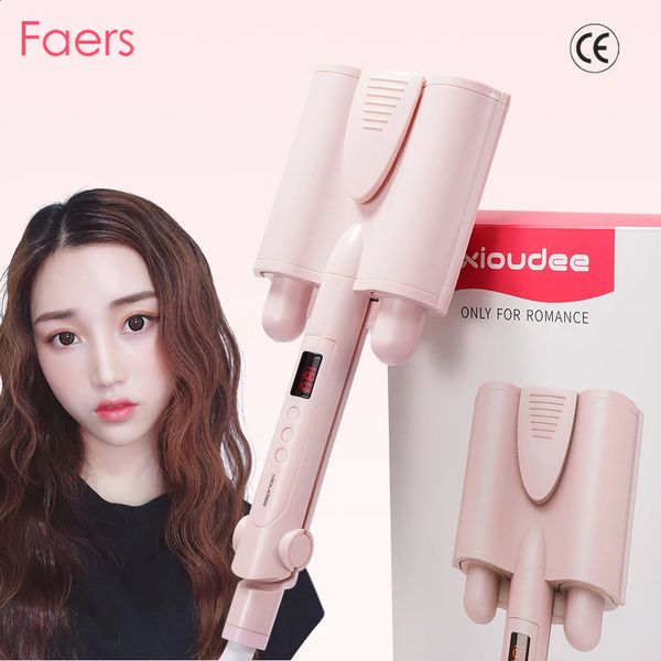 Curling Irons Automático Modelador de Cabelo Três Barris Cerâmica Curling Ferro Cabelo Profundo Ondulado Rolo Wand LCD Tala Elétrica Rápido Curling Ferramentas de Cabelo 231102