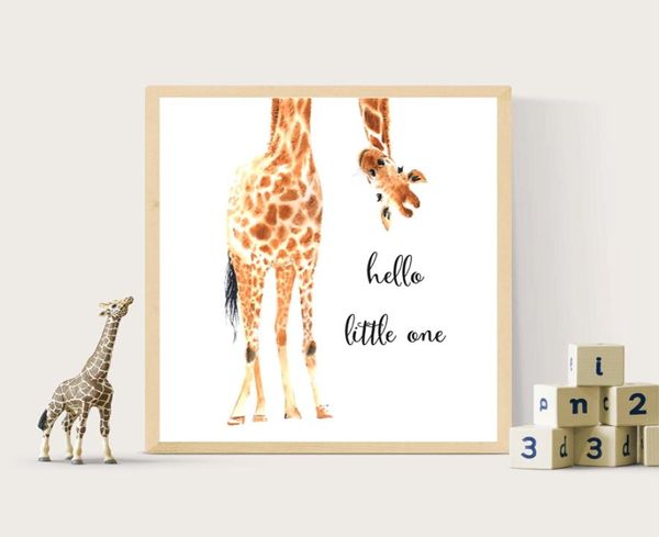 Принт жирафа «Hello Little One», настенная живопись на холсте для детской комнаты, плакат на скандинавскую тему, настенная картина для маленьких девочек и мальчиков, подарок, декор для детской комнаты6309878