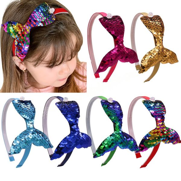 Lantejoulas de várias camadas sereia bandana para meninas Rainbow sereia pérola bandas de cabelo de cabeceira artesanal para crianças acessórios para cabelos