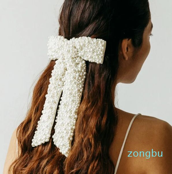 Copricapo Accessori per capelli Lusso Bianco Perle complete Fermacapelli Fiocchi Nastro Barrette Fiocco per ragazze Forcine Accessori per capelli da sposa Fermagli per capelli per donna