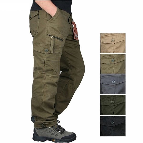 Мужские брюки мужские грузовые брюки тактические много карманные набор мужской боевой хлопок свободные расслабленные брюки военные работы прямых брюк 230410