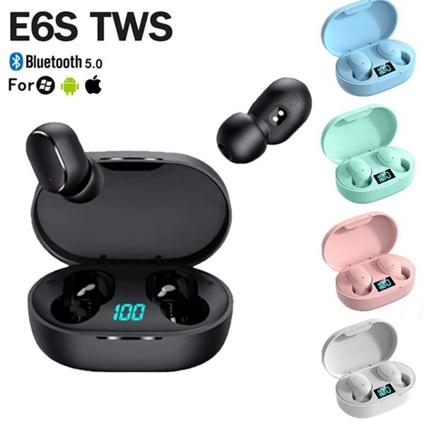 E6S Mini TWS Беспроводные наушники Hi-Fi Sound Bluetooth 5.0 с двойным микрофоном, светодиодным цифровым дисплеем, наушники, автоматическое сопряжение, обновление цветов A6S