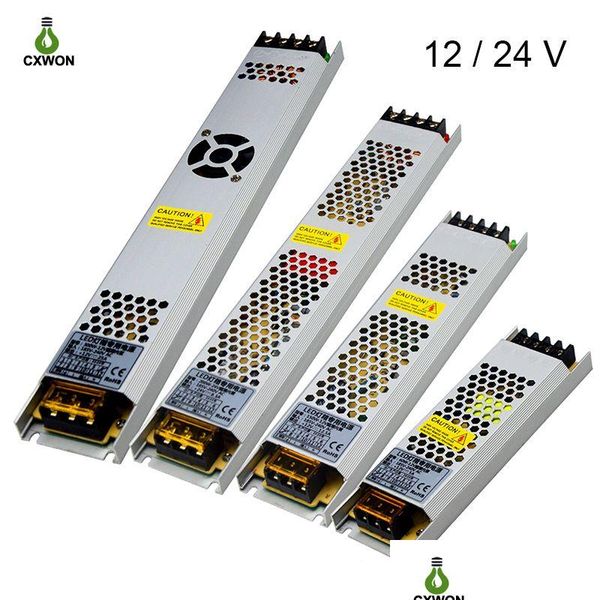 Transformadores de iluminação Tra Thin Led Fonte de alimentação DC 12V 24V Transformadores de iluminação 60W 100W 150W 200W 300W 400W 500W Ac180-260V Driver F Dhkrq