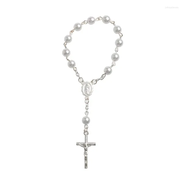 Link-Armbänder katholisch für Kreuz-Finger-Kette Mini-Rosenkranz Taufe Rosenkränze Kunstperlen Armband Taufe