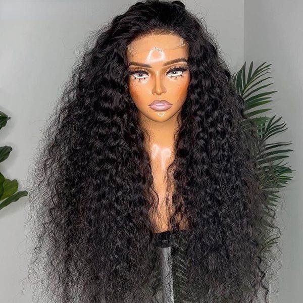 40 polegadas Indian HD Lace Curly Front Human Human Weless Wave Deep Frontal Wet and Wavy Synthetic Wig para Mulheres Negras 9647