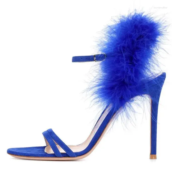 Sandálias sexy pele azul mulheres cut-out tornozelo cinta salto alto senhoras peep toe fino oco gladiador sapatos de verão