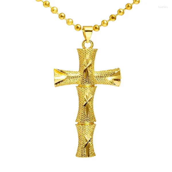 Anhänger Halsketten 2023 Kupfer Überzogene Gold Schmuck Mode Luxus Bambus Kreuz Goldene Runde Perle Halskette Männer Und Frauen Paar Geschenke