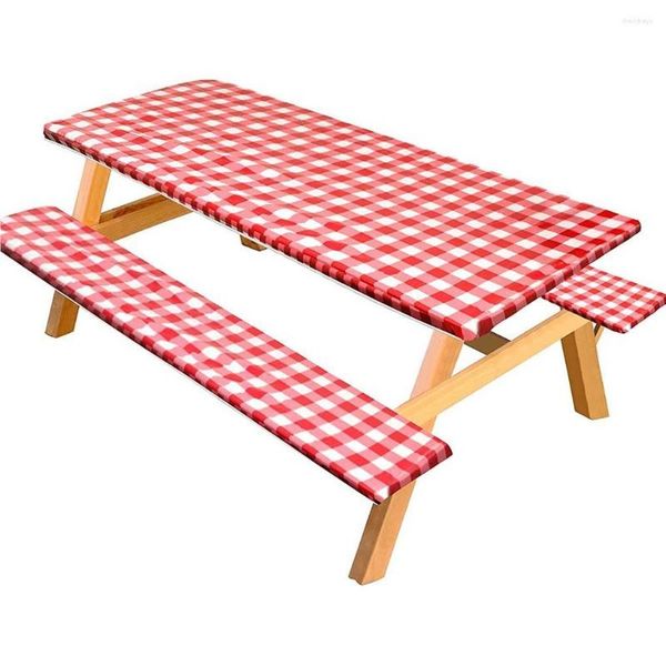 Tischdecke Tischdecke Dinner Supplies Set Rechteckiger Schreibtischschutz Outdoor Kariert Bankabdeckungen Gartenparty Dekoration Rot