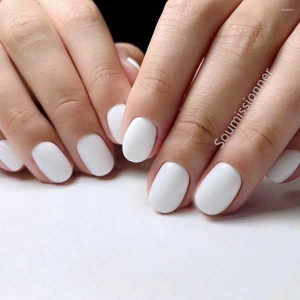 Unghie finte 24 pezzi bianco lucido corto finto riutilizzabile artificiale stampa su per design fai da te copertura completa punte delle dita strumento per manicure