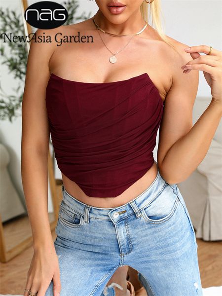 Canottiere Canotte Asia Mesh Boning Corsetto Top Antiscivolo Cerniera increspata Senza spalline Tubo s Aderente Tinta unita Crop Donna Sexy Party Bustier 230410