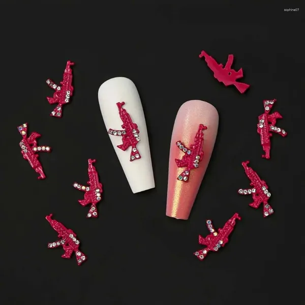 Nagelkunst-Dekorationen, pistoleförmig, Punk, japanische Rose, rote Legierung, Schmuck, 3D-Bohrer für Frauen