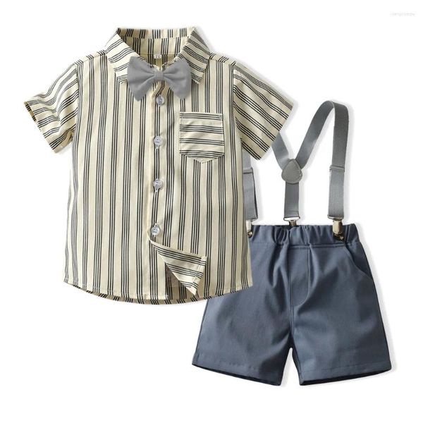 Set di abbigliamento Vestiti per bambini Vestiti estivi per bambini Camicia elegante Pantaloncini Completi per neonati Abiti da cerimonia per feste a maniche corte Papillon delicato