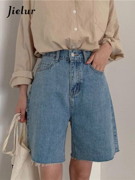 Shorts femininos jielur streetwear azul algodão jeans jeans estilo coreano de verão meia cintura curta curta cintura alta shorts de bicicleta 230410