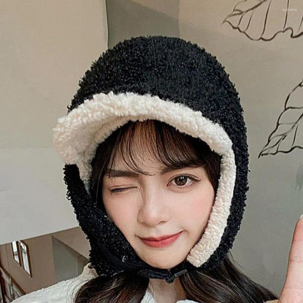 Berretti Cappello alla moda Chiusura con fibbia Paraorecchie in peluche bifacciale femminile invernale