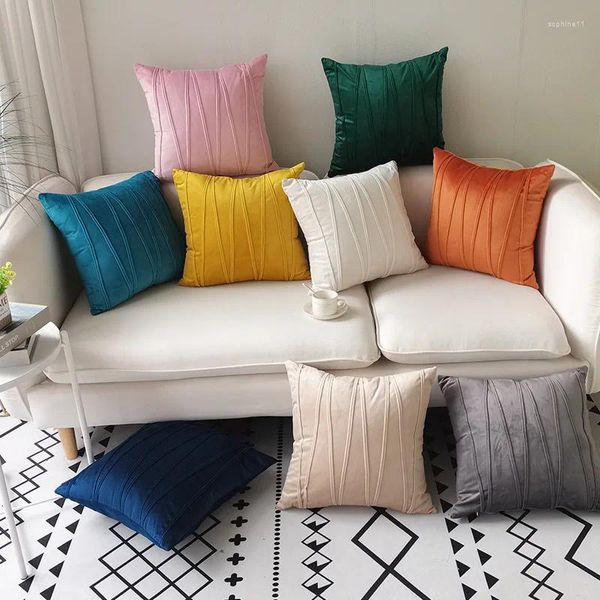Copricuscino con griglie a righe in velluto olandese in tinta unita per la copertura decorativa del divano, decorazioni per la casa