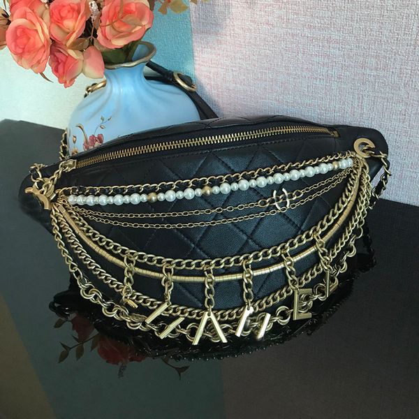 Designer Mulheres Bolsa de ombro de 34 cm de couro Rhombock Gold Lettering Pingente Bolsa de luxo Matelasse Cadeirbody Bag Bag Fanny Pack Bags Chain Travel Sacoche