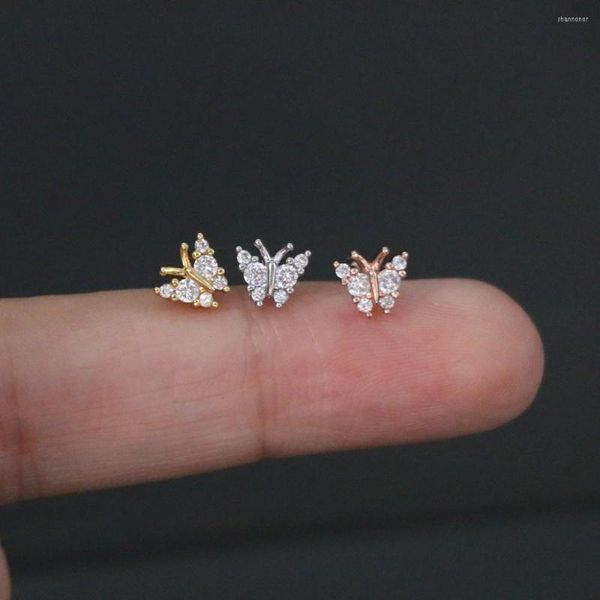 Pendientes de tuerca, 1 Uds., bonitos pendientes de cartílago de oreja de mariposa de circón pequeño, Color dorado a la moda, Piercing de acero CZ, joyería con Clip