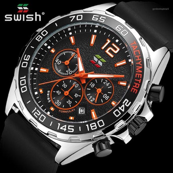 Relógios de pulso 2023 Swish moda masculino Top Water impermeabilizado Silicone Sport Watch Men Quartz Date Relógio Chronogra