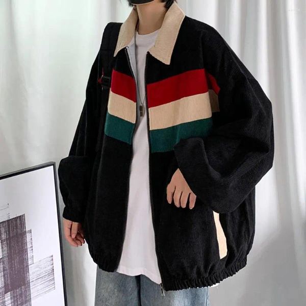 Giacche da uomo Casual Allentato Donna Uomo Giacca bomber in velluto a coste Patchwork Cappotto vintage Hip Hop Primavera Autunno Studente Capispalla con cerniera