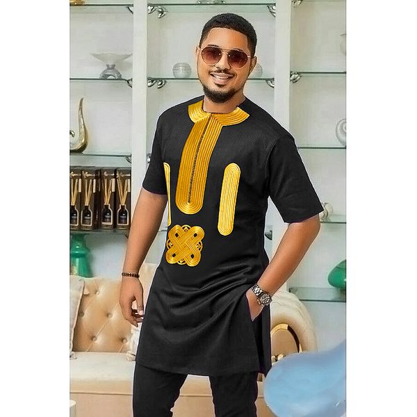 Abbigliamento etnico H D Abiti africani per uomo Dashiki Senza berretto Camicia nera Pantaloni Set Ricamo Top Tailleur pantalone Abbigliamento tradizionale Party 230408