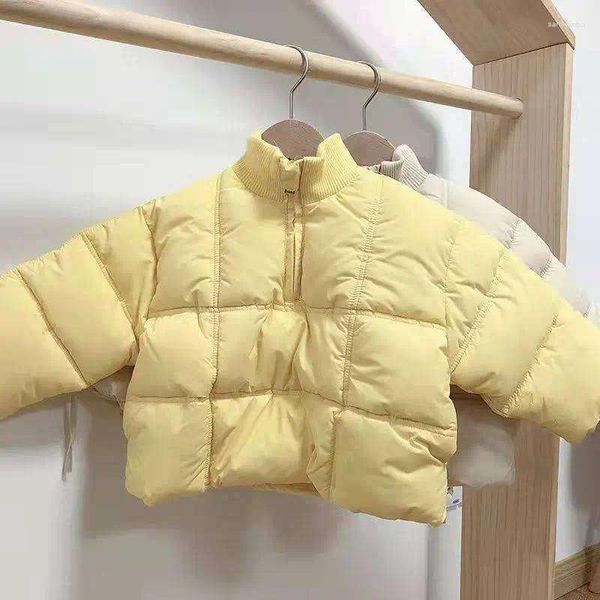 Пуховое пальто, оптовая продажа, пуховик, укороченная на заказ детская зимняя верхняя одежда с подкладкой, однотонная стеганая куртка для маленьких девочек