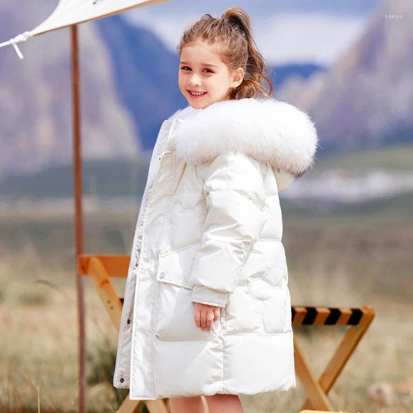 Para baixo casaco 2023 estilo coreano menina jaqueta de inverno dos desenhos animados urso engrossar quente longo outerwear 5-14 anos adolescente parka outfit