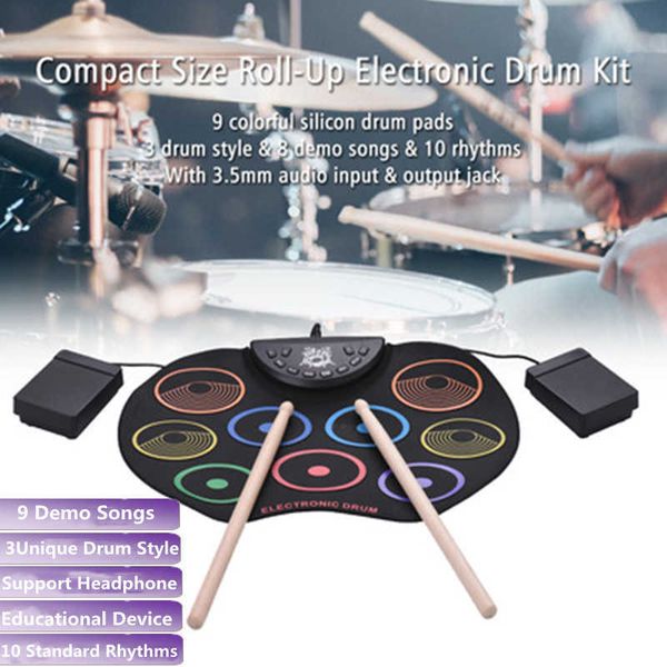 Drums Percussion Color Rolado à mão Drum 7 Timbres padrão 9 Músicas de demonstração Música Sense Cultivo Crianças Kit Educacional Kit Toys de instrumentos