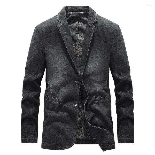 Erkek ceketleri batı kovboy ceket blazer erkekler için vintage eski yıkanmış bahar sonbahar ceket ince fit retro rahat iş