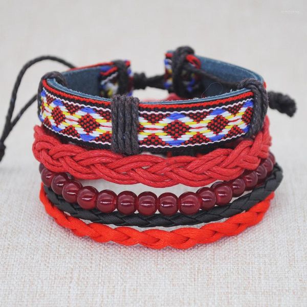 Braccialetti fascino multi strato boho gypsy hippie punk perline di cera cavo intrecciato intrecciato macrame set per donne da uomo