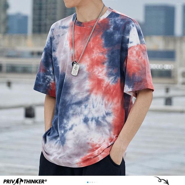 Camisetas masculinas versáteis corante tie de tamanho grande 2023 homem hip hop camisetas coreanas massinha de rua de rua top tees roupas