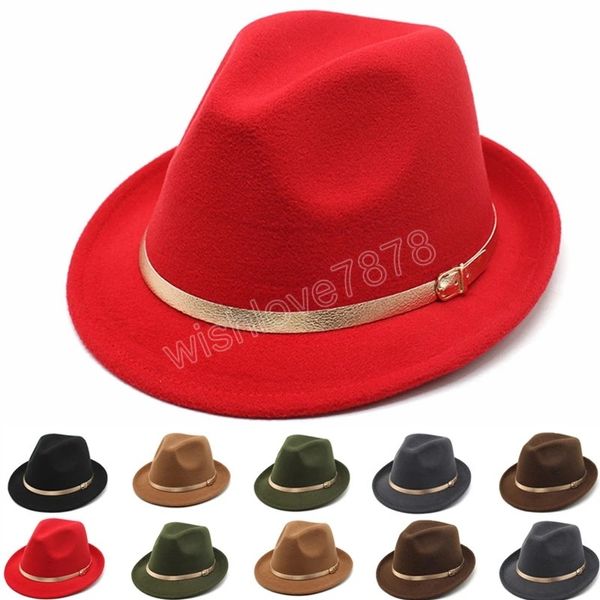 Winter Men Color Sólida Brim Lã curta Felta Jazz Fedora Hats Elegantes Mulheres Mulheres largas Panamá Panamá Cap