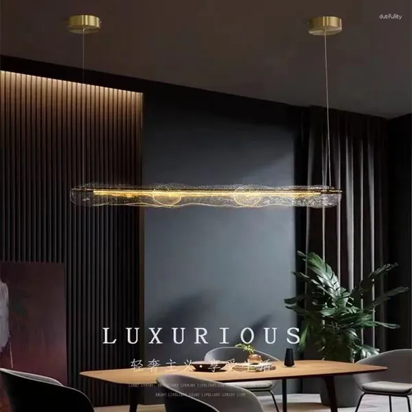 Lâmpadas pendentes Nordic Light Luxury Restaurante Candelabro Água Impressão Faixa de Vidro Gloss Bar Balcão Decoração Iluminação