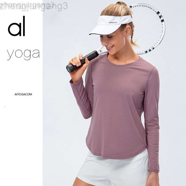 Desginer Aloo Yoga-Tops für Damen, Herbst und Winter, Nylon, doppelseitig, nackt, langärmelig, große Größe, schnell trocknend, lockerer Lauf-Fitnessanzug