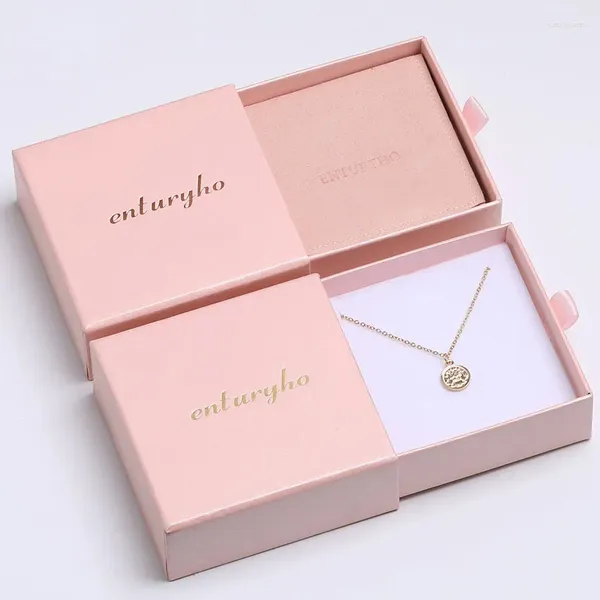 Bolsas de jóias 50 pcs caixa de papel rosa personalizado logotipo chique pequeno jewerly embalagem papelão de gaveta a granel