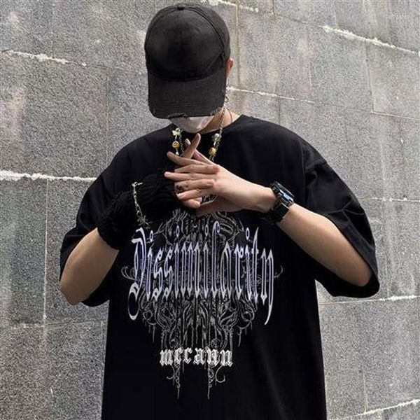 Herren T-Shirts Sommer Herren T-Shirts Kurzarm Solid Black Goth Harajuku Style Loose Streetwear T-Shirt für Liebhaber Promtion Selling