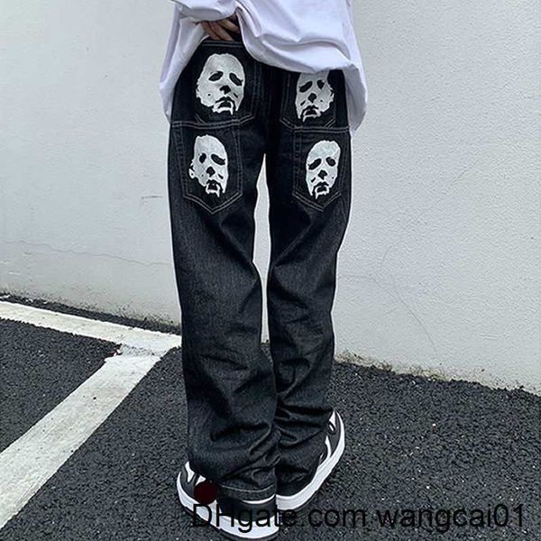 Jeans da donna Y2K Coreano Uomo Moda Nero Streetwear Casual Skull Straight Wide g Pantaloni cargo Pantaloni larghi in denim Jeans a vita bassa Abbigliamento 0410H23