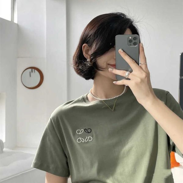 Camisa de designer feminina camisa de tracksuit high edição luojia 3d bordado malha vermelha mesmo estilo unissex feijão de areia de manga verde de areia camiseta