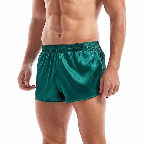 Unterhose Satin Unterwäsche Boxer Herren Sexy Boxer Briefs Glatte Seide Pyjama Shorts Lose Split Man Lounge Boxershorts Home Sleep Bottoms 230410