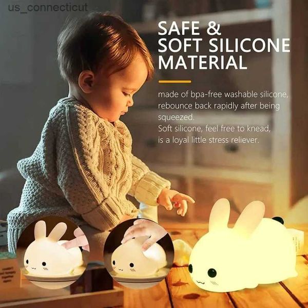 Luzes noturnas LED Rabbit Night Light Controle Remoto Dimmable RGB Recarregável Silicone Bunny Lamp para Crianças Bebê Brinquedo Presente Sensor de Toque R231110