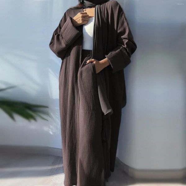 Roupas étnicas Abra Abaya Kimono Algodão Cardigan Muçulmano Túnica Calças Set Saudita Casual Abayas para Mulheres Dubai Kaftan Ramadan Eid Islâmico