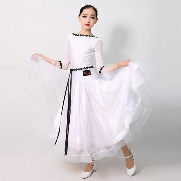 Vestido de salão latino vestido de baile latino garotas flamenco trajes de dança moderna para crianças dança de valsa