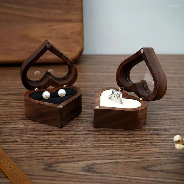 Astucci per gioielli Coppia di anelli Scatola a forma di cuore in legno di grande capacità per orecchini espositori per anelli, regali per donna