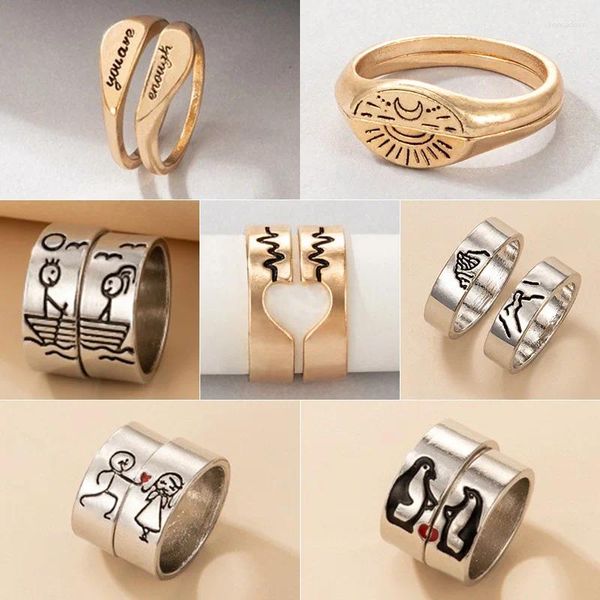 Cluster-Ringe THJ 2 teile / sätze Charms Hund Herz Ctue Paar Sets Für Frauen Männer Trendy Aushöhlen Mond Hochzeit Ring Schmuck anillo