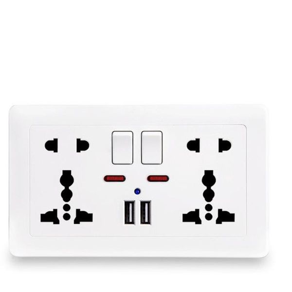 Tomada usb padrão da ue, cabo de alimentação cinza, painel embutido, 21a, porta dupla, ac 110-250v, reino unido, tomada de parede universal, 5 furos, portátil, nhfl