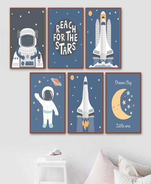 Astronauta Spazio Tema Nursery Bambino Razzo Poster e Stampe Wall Art Tela Pittura Immagine Nordic Kid039s Boy Room Decor Ar9421608